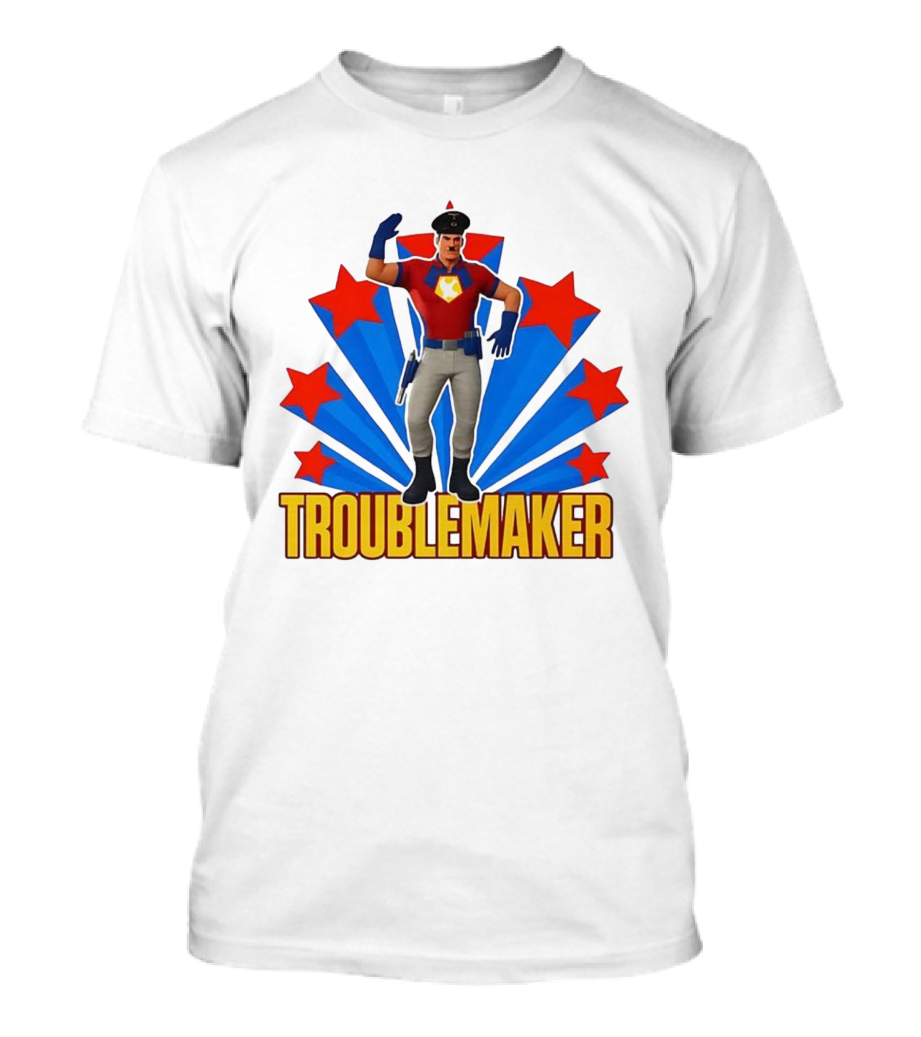 Troublemaker Character With Star Symbol And Red Blue Background T-Shirt