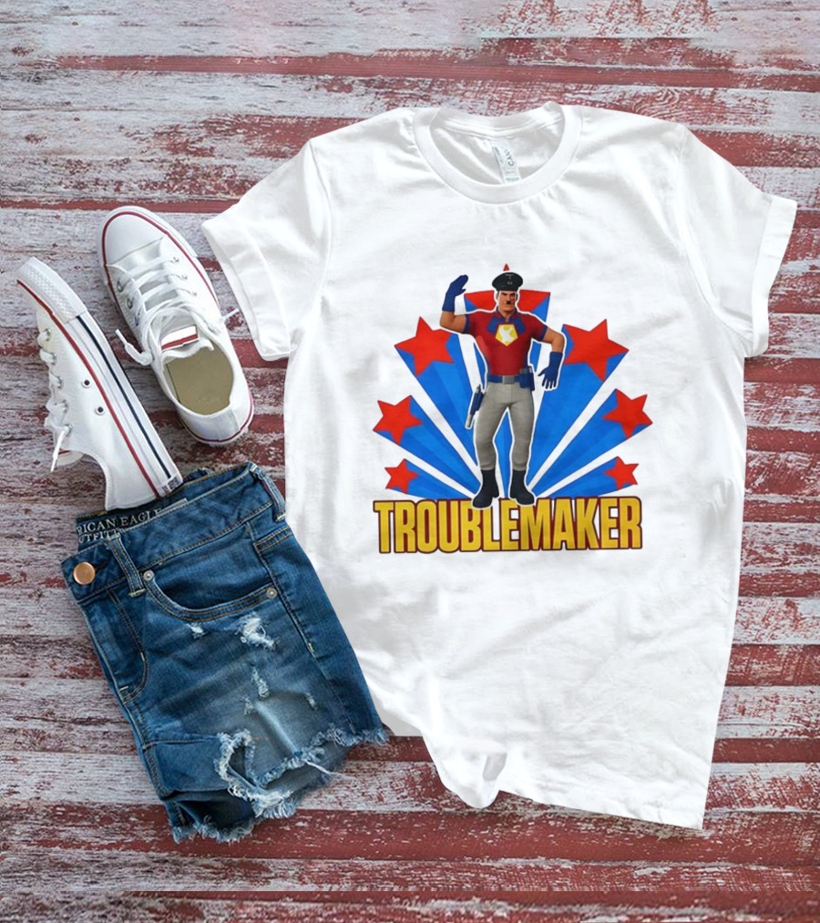 Troublemaker Character With Star Symbol And Red Blue Background T-Shirt