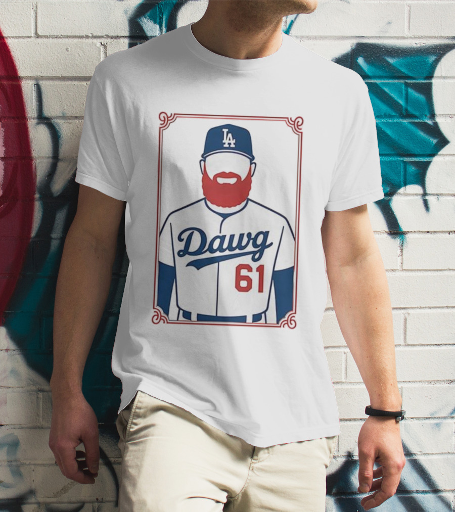 LA Dodgers Dawg 61 Baseball Player Red Beard Iconic Design T-Shirt