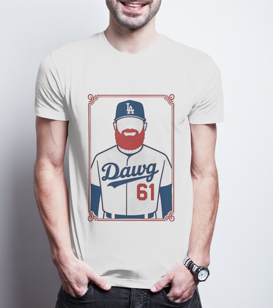 LA Dodgers Dawg 61 Baseball Player Red Beard Iconic Design T-Shirt