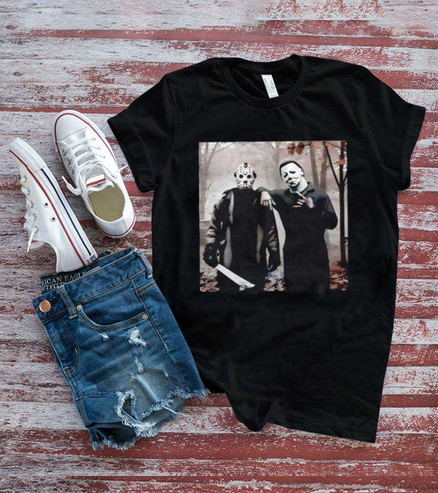 Jason Voorhees Michael Myers Halloween Horror Characters Forest Scene T-Shirt
