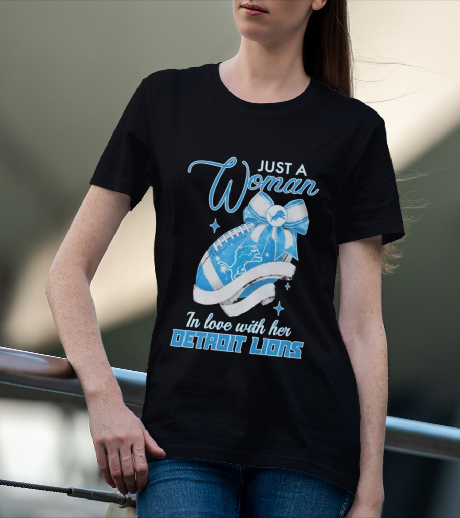 Just A Woman In Love With Her Detroit Lions Glittery Ribbon T-Shirt