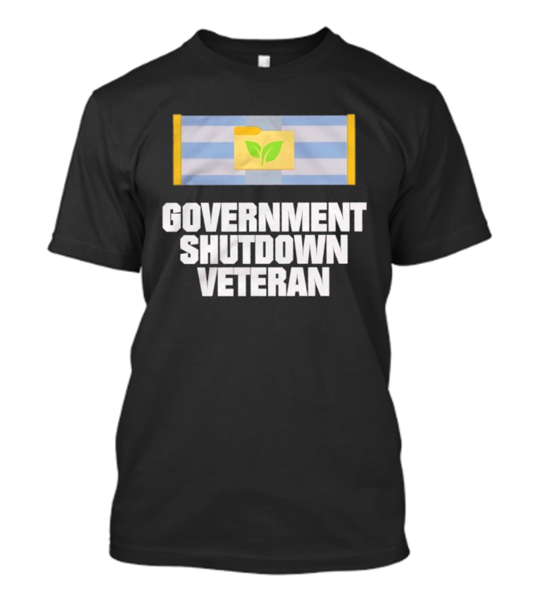 Government Shutdown Veteran Green Leaves Folder Icon Stripes T-Shirt