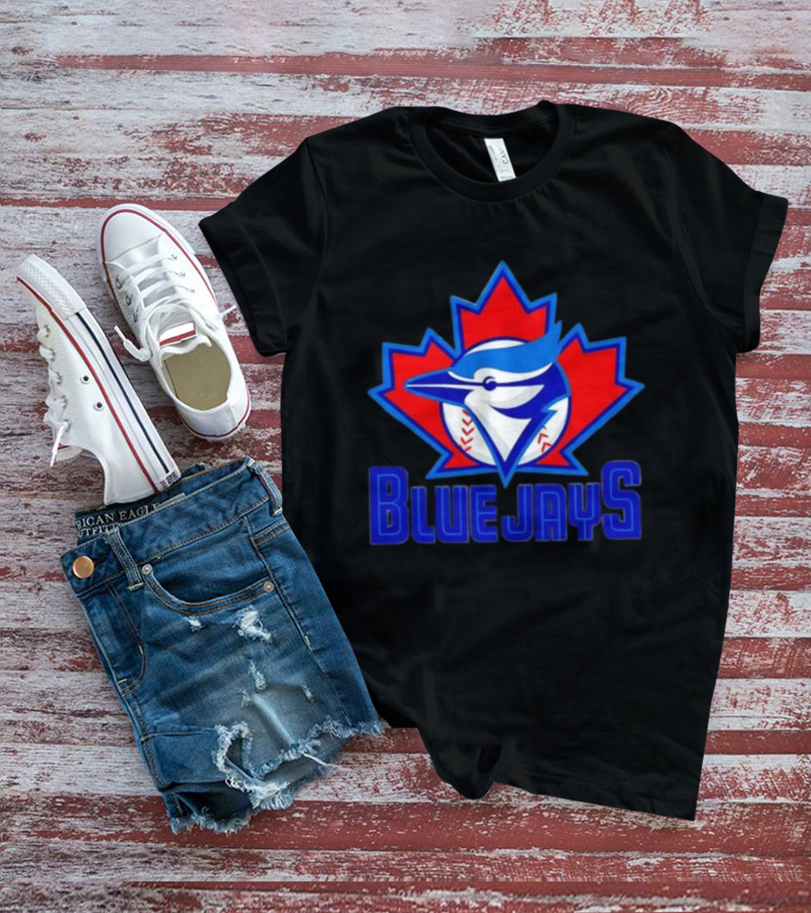 Toronto Blue Jays Emblem In Red Maple Leaf Icon Blue Jays T-Shirt