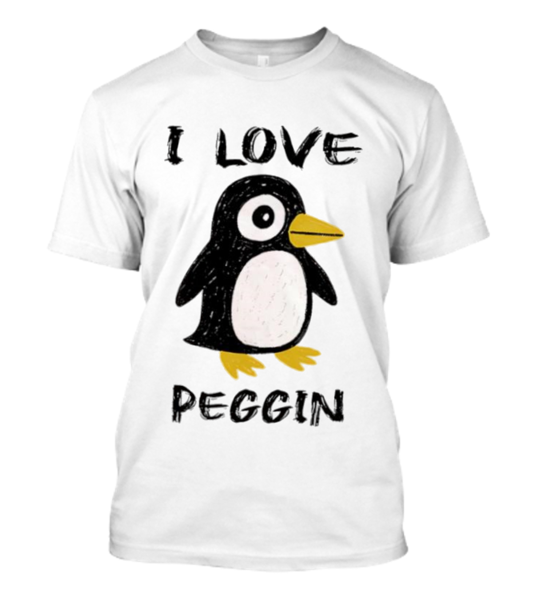 I Love Peggin Penguin Drawing Cute Cartoon Illustration T-Shirt