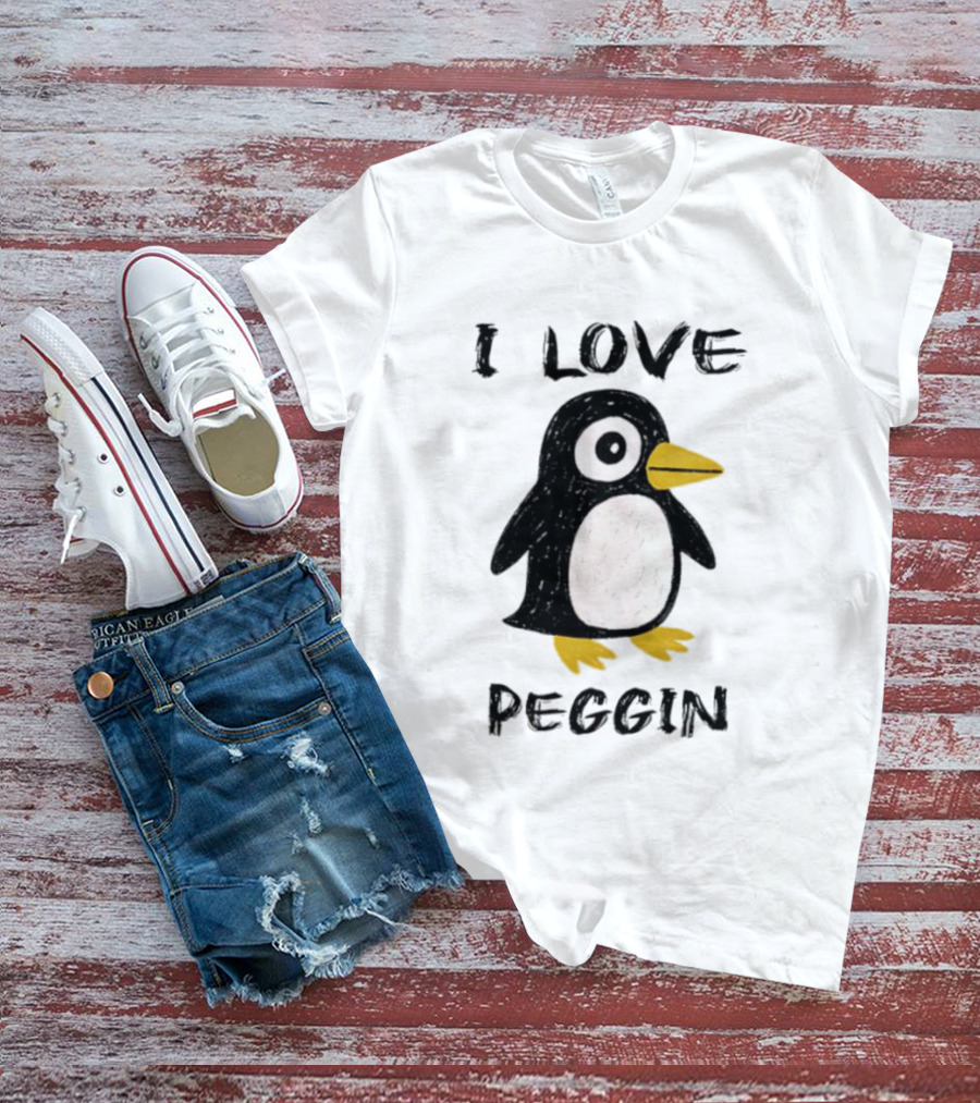 I Love Peggin Penguin Drawing Cute Cartoon Illustration T-Shirt