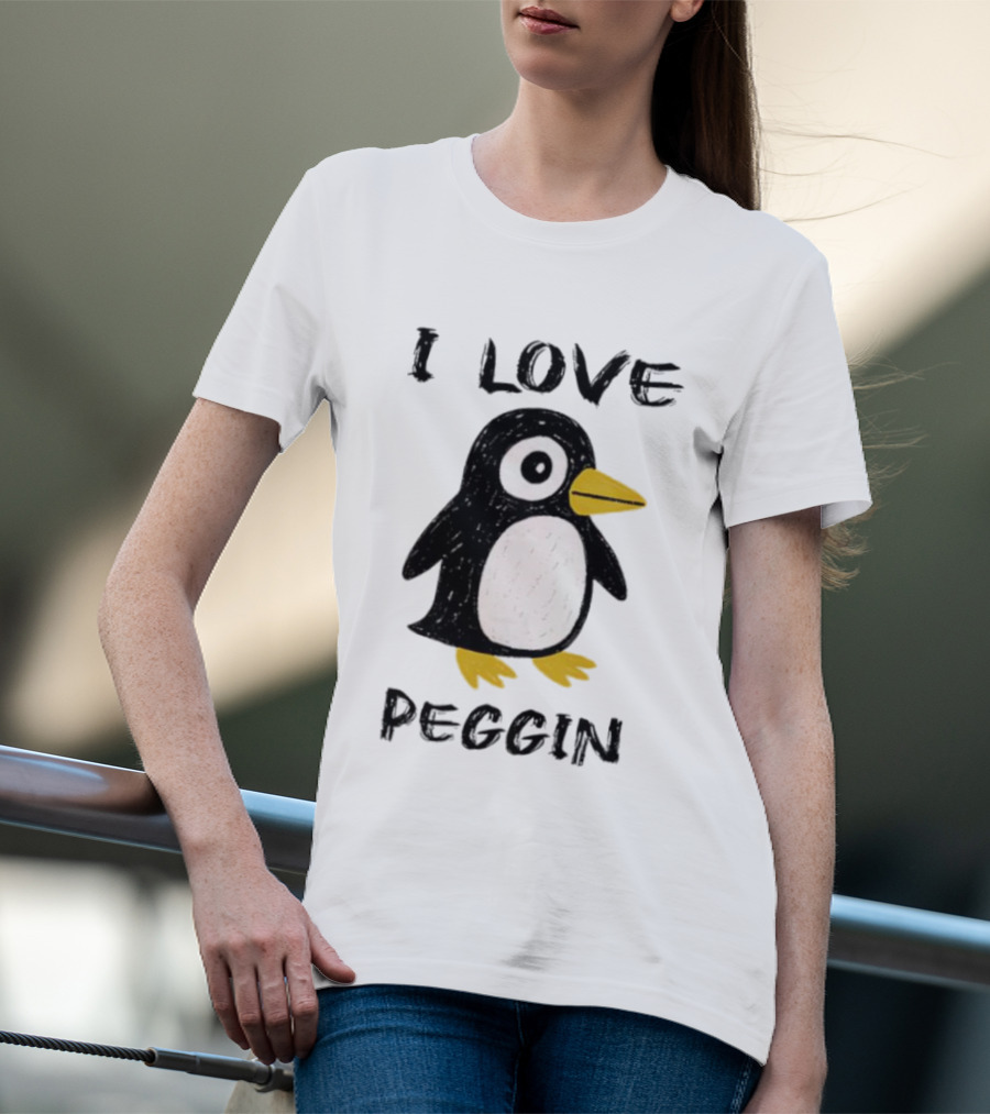 I Love Peggin Penguin Drawing Cute Cartoon Illustration T-Shirt