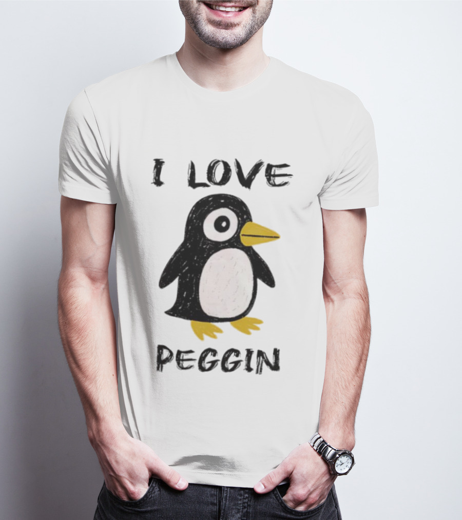 I Love Peggin Penguin Drawing Cute Cartoon Illustration T-Shirt
