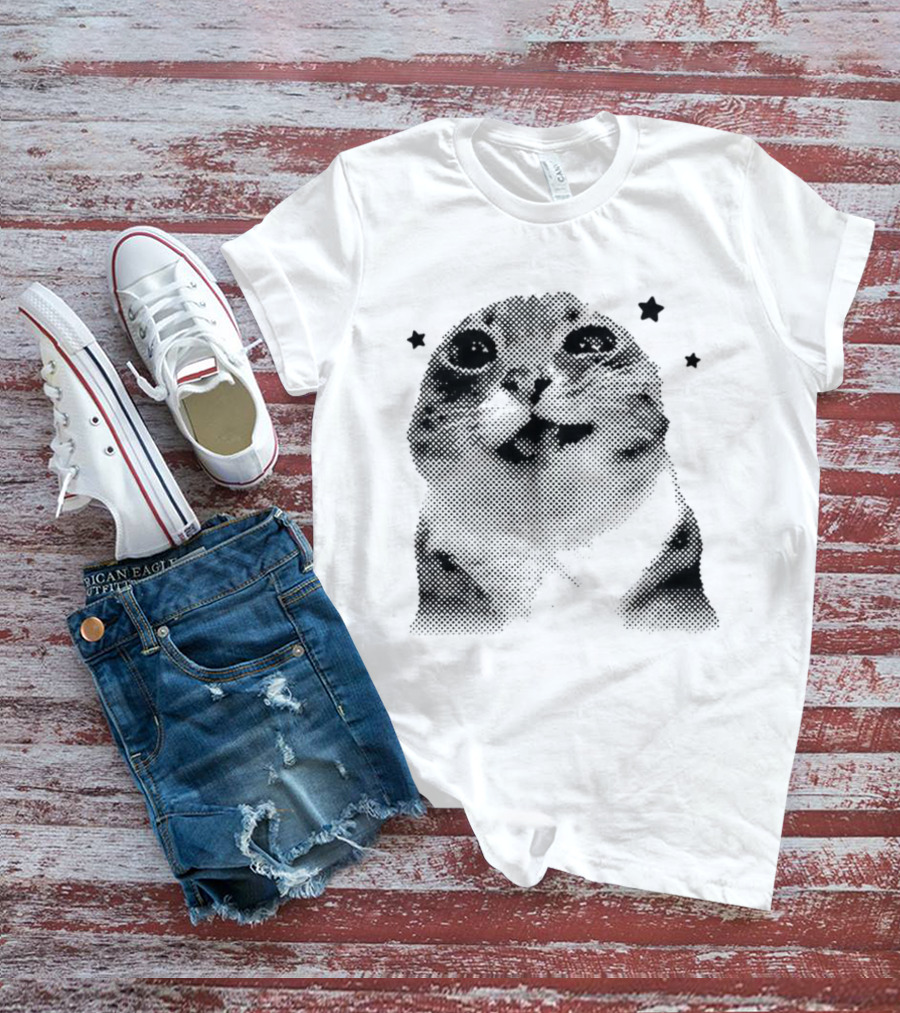 Rigby Cat Floating In Space Retro Star Meme T-Shirt