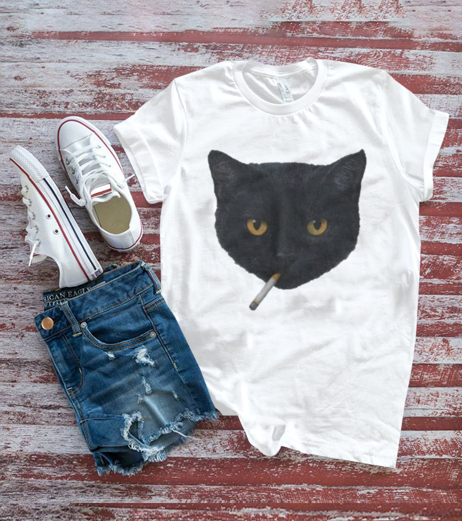 Smoking Black Cat With Yellow Eyes And Cigarette T-Shirt