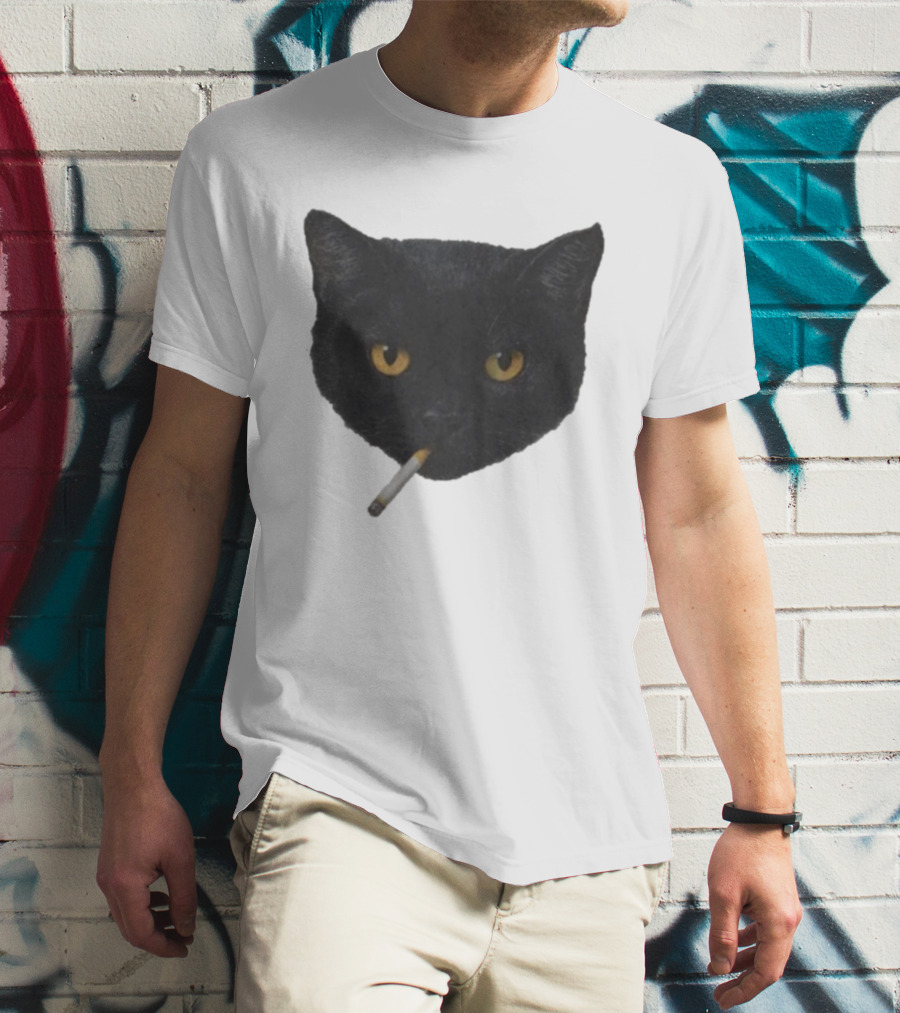 Smoking Black Cat With Yellow Eyes And Cigarette T-Shirt