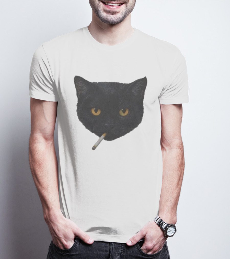 Smoking Black Cat With Yellow Eyes And Cigarette T-Shirt