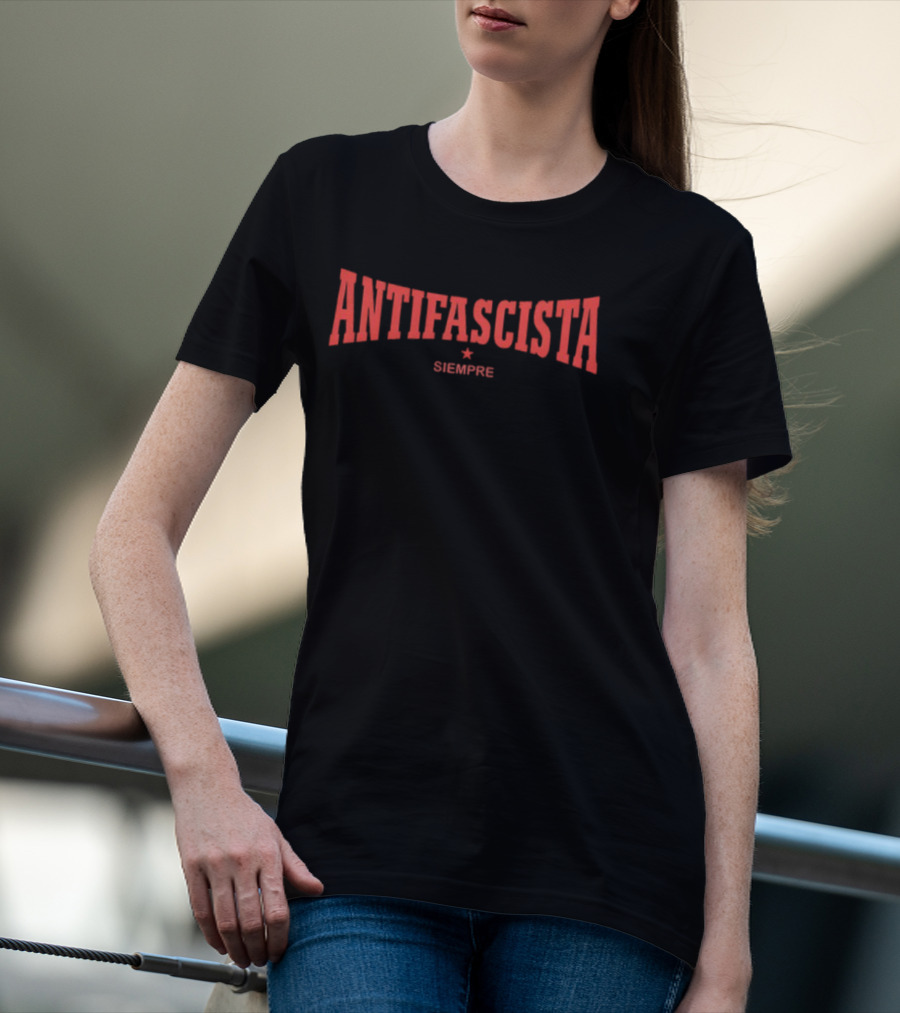 Antifascista Siempre Bold Red Arch Text With Star Symbol T-Shirt