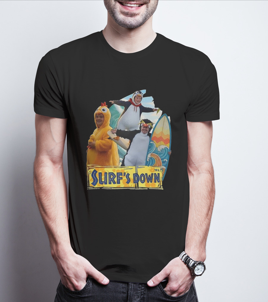 Penguins Surf's Down Wave Costume Fun T-Shirt