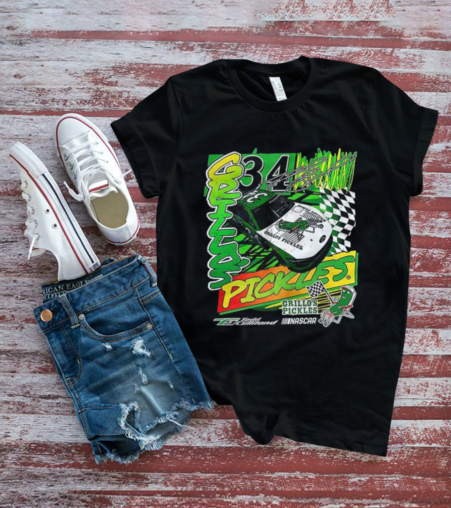 Grillo's Pickles Car Todd Gilliland 34 Autograph Racing Checkered Flag T-Shirt