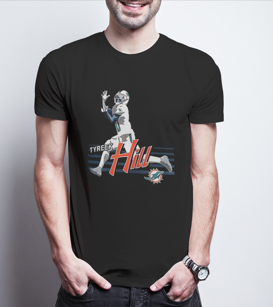 Tyreek Hill Miami Dolphins Receiving Ball Action Football T-Shirt