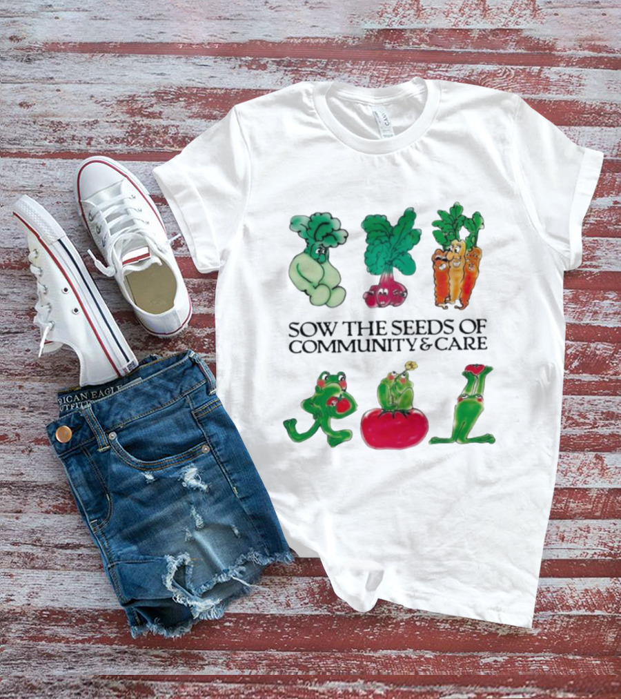 Sow The Seeds Of Community & Care With Playful Vegetable And Frog Characters T-Shirt