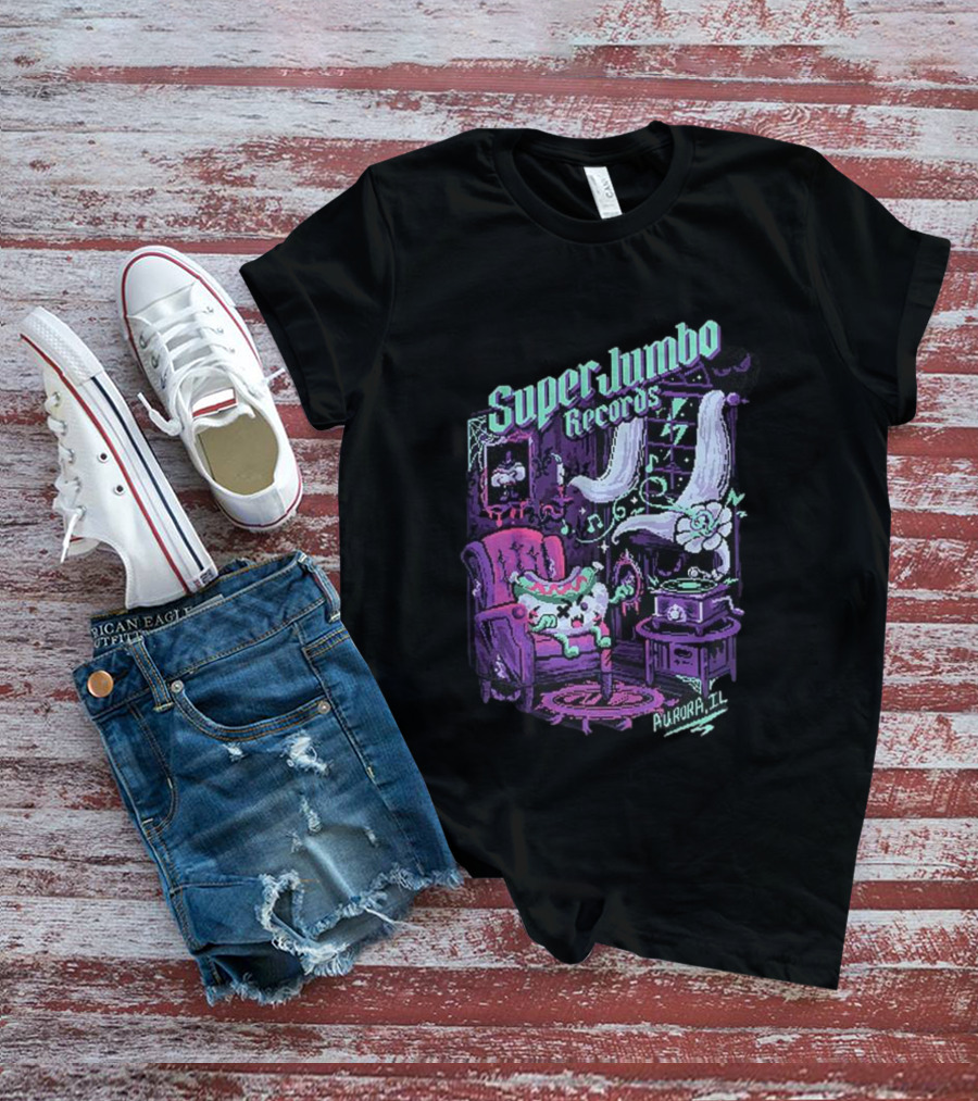 Zombie Frank Super Jumbo Records Aurora IL Pixel Art Style T-Shirt