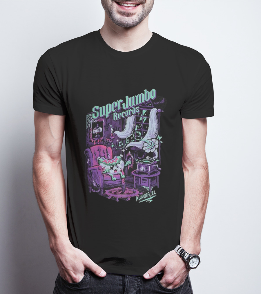 Zombie Frank Super Jumbo Records Aurora IL Pixel Art Style T-Shirt