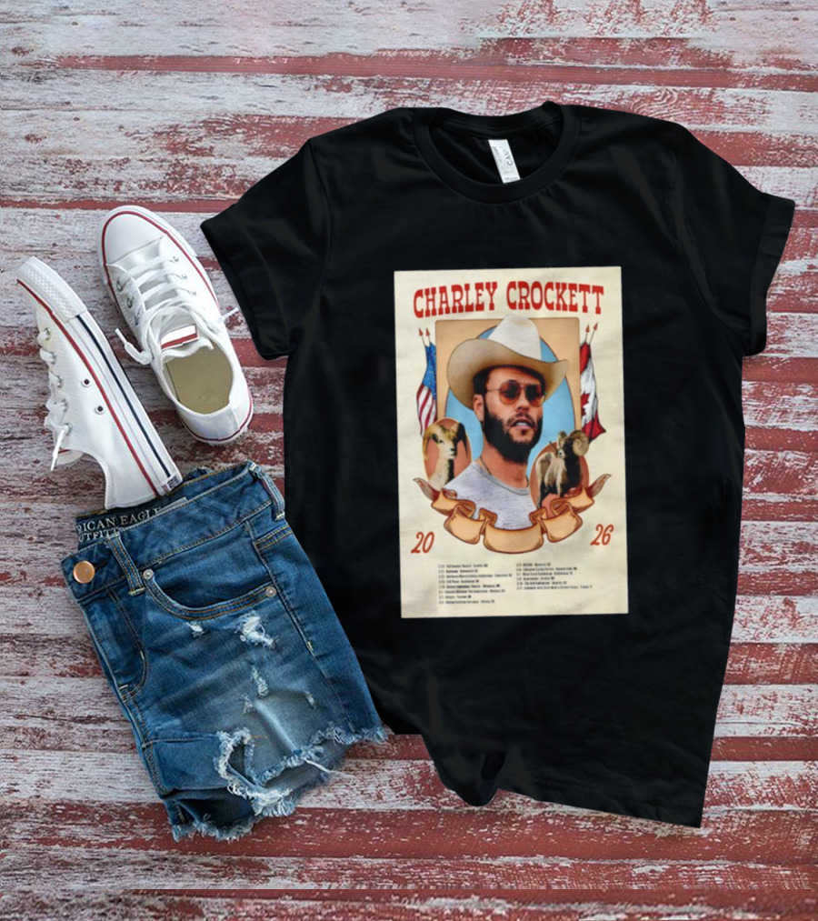 Charley Crockett Tour 2026 American Canadian Flags Vintage Style T-Shirt