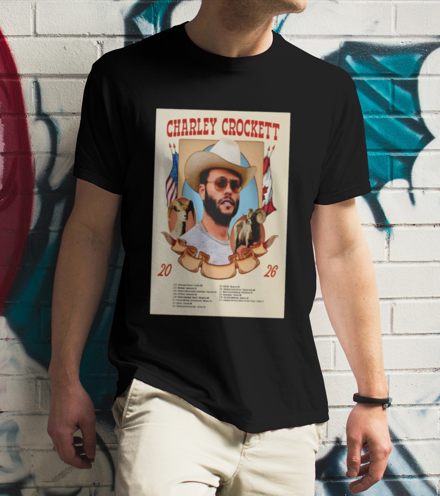 Charley Crockett Tour 2026 American Canadian Flags Vintage Style T-Shirt