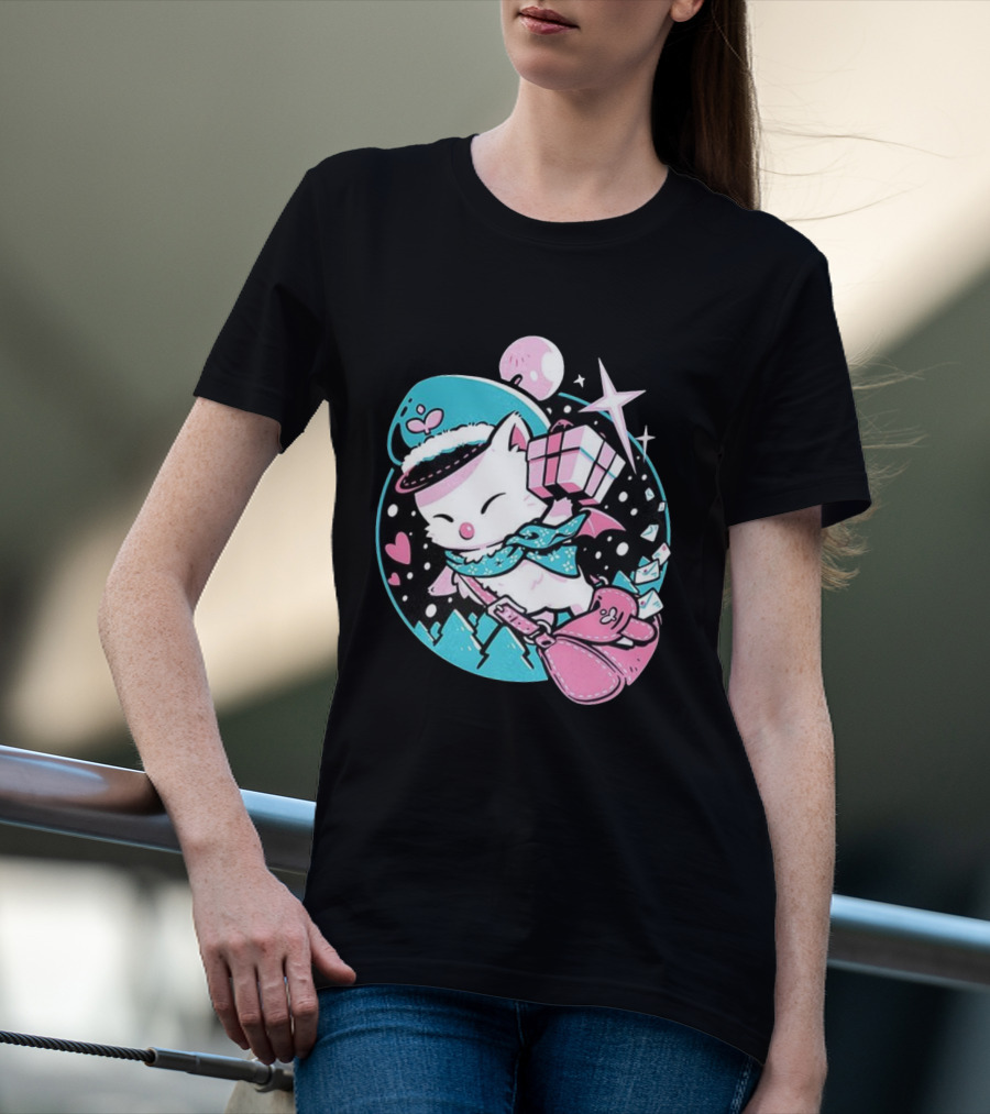 Delivery Moogle A Package For You Kawaii Pink And Teal Starry Sky T-Shirt