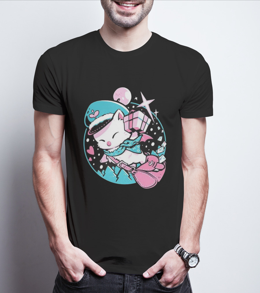 Delivery Moogle A Package For You Kawaii Pink And Teal Starry Sky T-Shirt