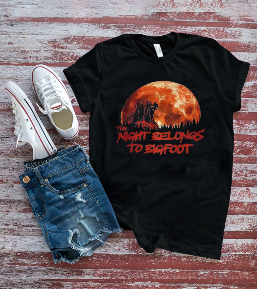 The Night Belongs To Bigfoot Red Moon Silhouette T-Shirt
