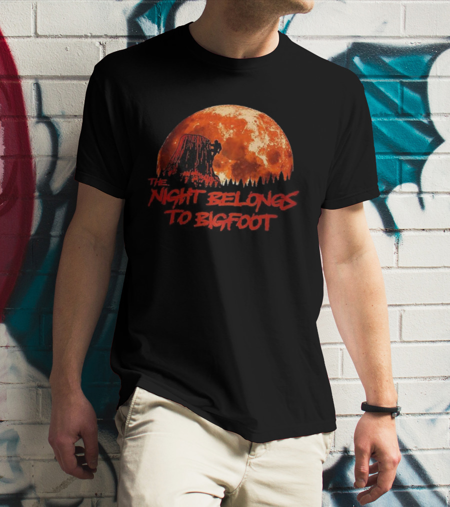 The Night Belongs To Bigfoot Red Moon Silhouette T-Shirt