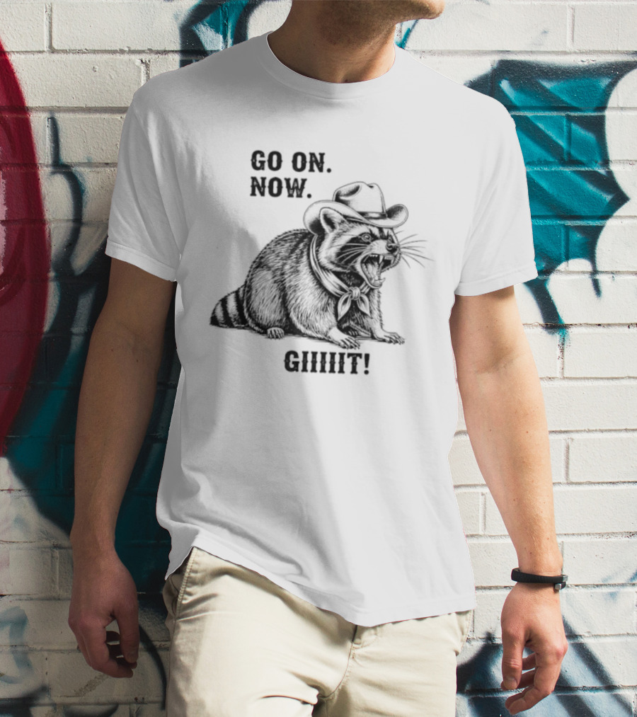 Vintage Cowboy Raccoon Go On Now Git Rustic Western Apparel T-Shirt