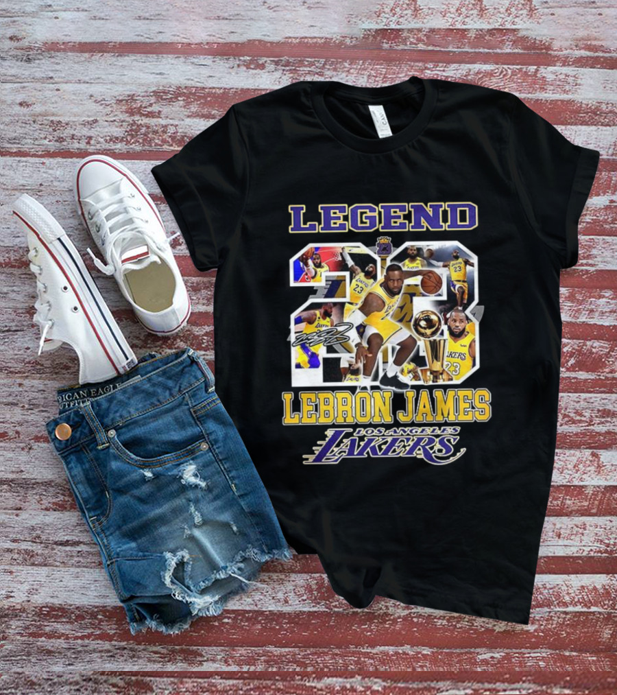 Legend Lebron James Lakers Los Angeles Number 23 Collage Signature T-Shirt