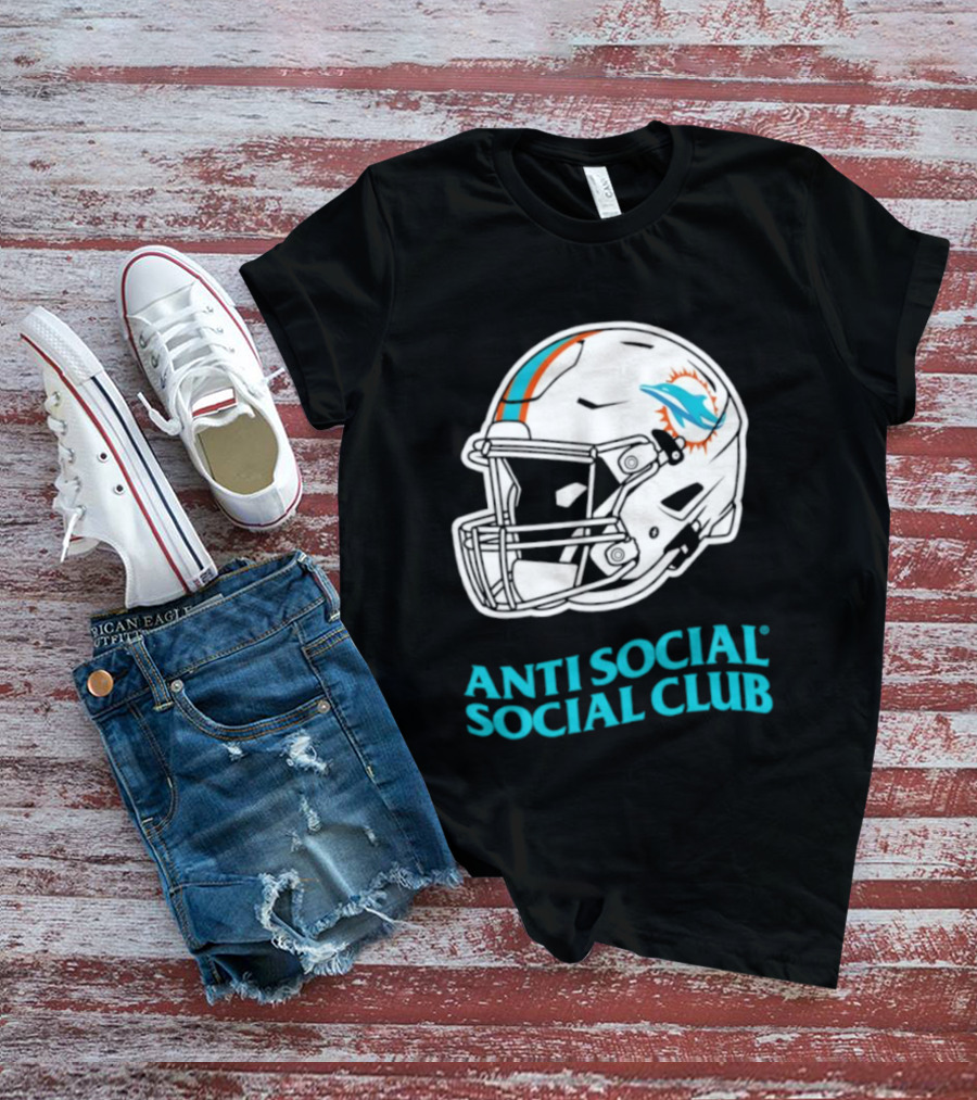 Miami Dolphins Anti Social Social Club Helmet Collaboration T-Shirt