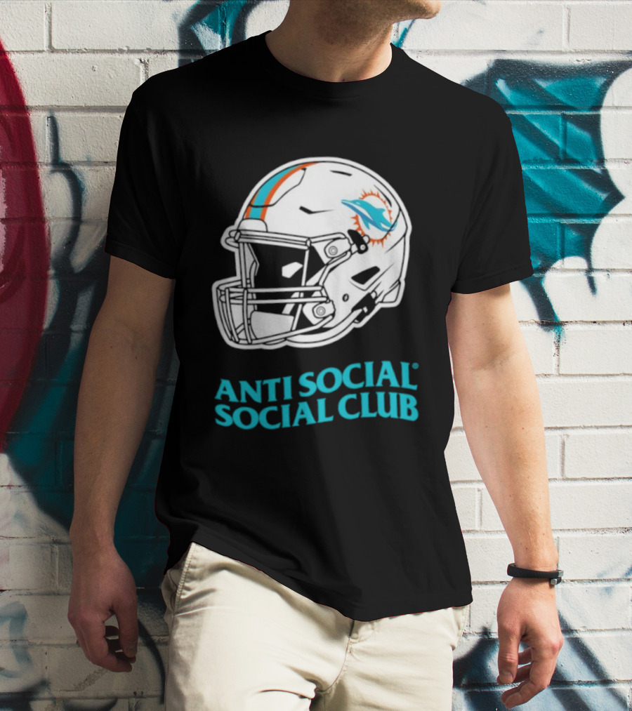 Miami Dolphins Anti Social Social Club Helmet Collaboration T-Shirt
