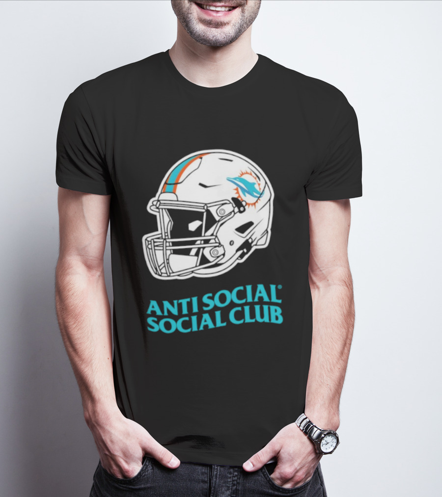 Miami Dolphins Anti Social Social Club Helmet Collaboration T-Shirt