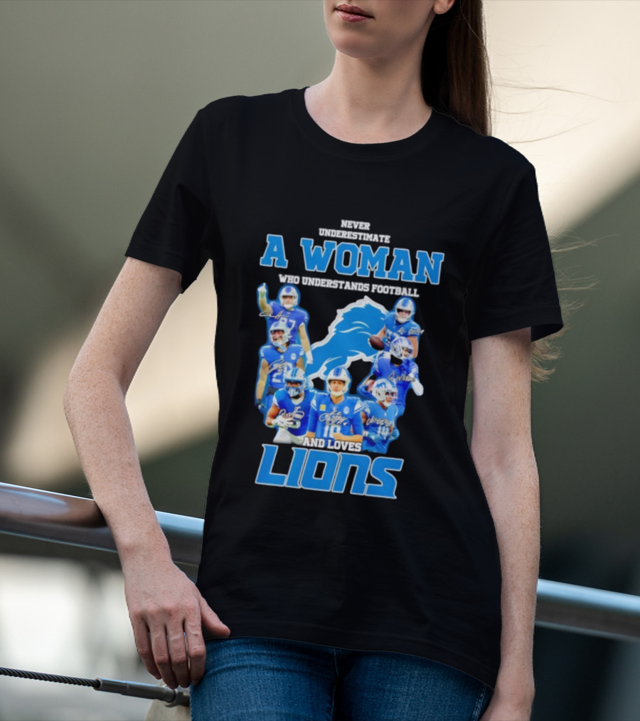 A Woman Who Understands Football And Loves Lions Players T-Shirt