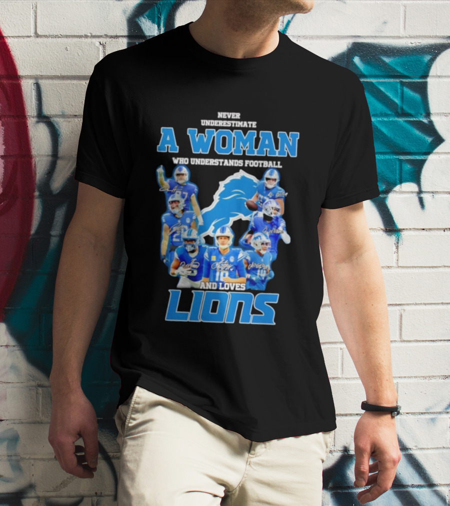A Woman Who Understands Football And Loves Lions Players T-Shirt