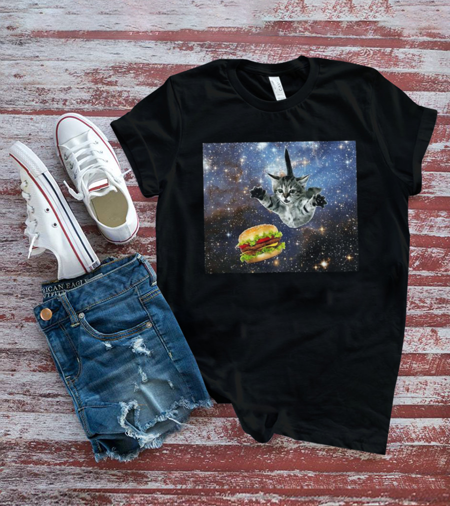 Silly Cats Hamburger Space Adventure With Stars And Galaxy T-Shirt