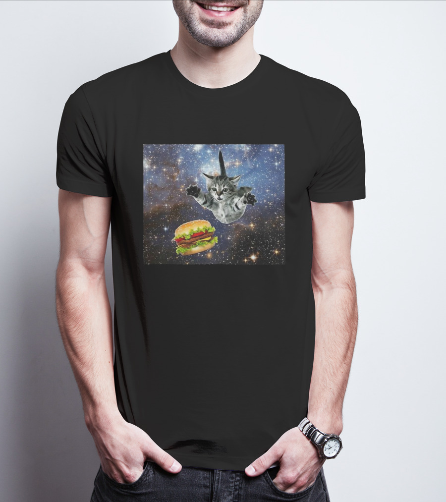 Silly Cats Hamburger Space Adventure With Stars And Galaxy T-Shirt