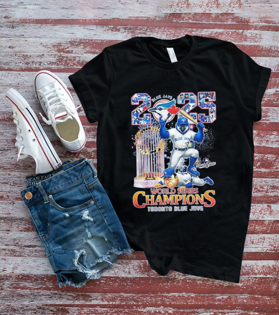 Toronto Blue Jays 2025 World Series Champions Trophy Firework Mascot Celebration T-Shirt