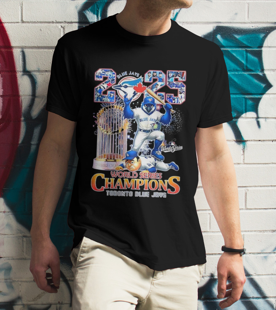 Toronto Blue Jays 2025 World Series Champions Trophy Firework Mascot Celebration T-Shirt