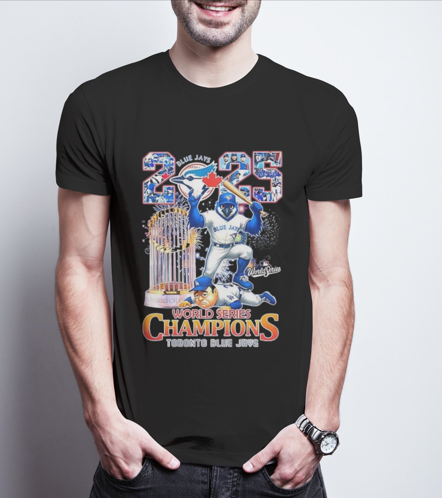 Toronto Blue Jays 2025 World Series Champions Trophy Firework Mascot Celebration T-Shirt
