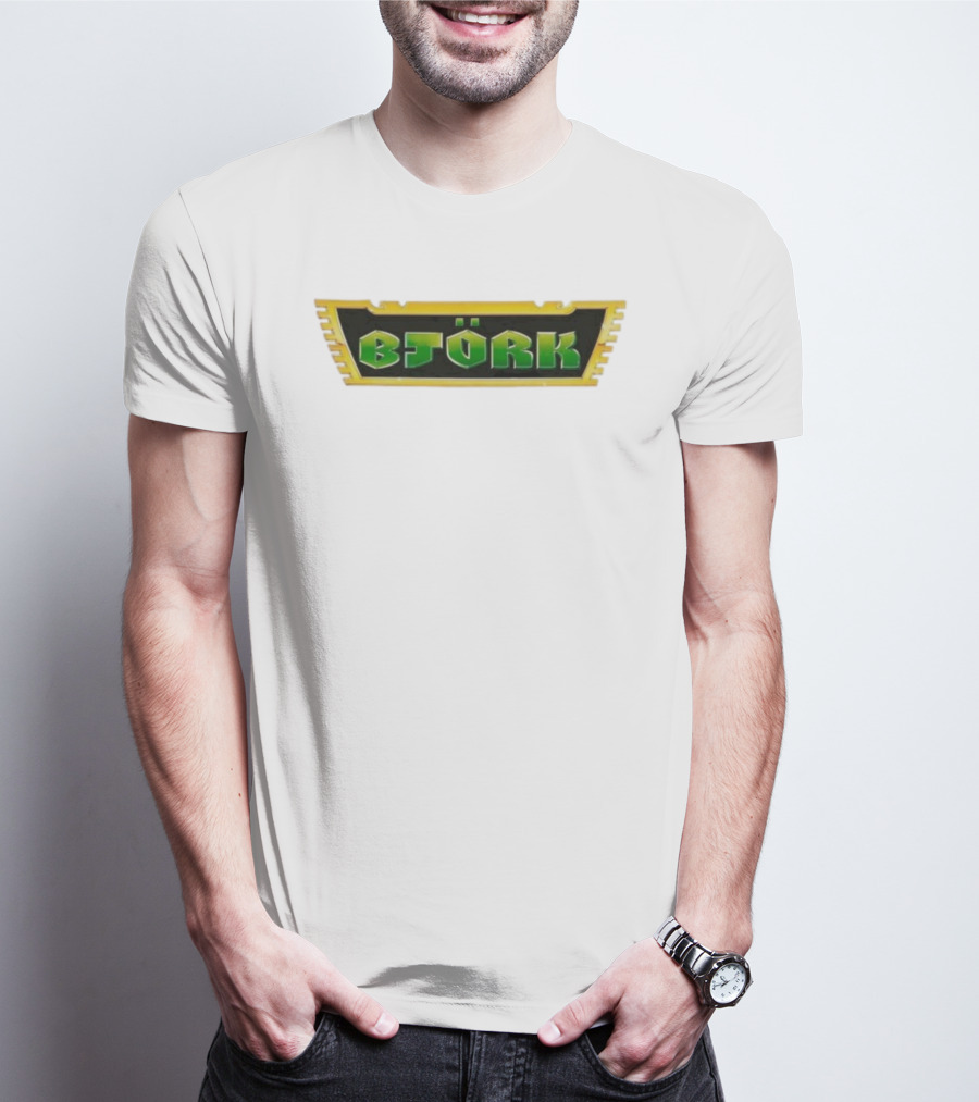 Björk Vintage Green Letters Yellow Border Retro Style T-Shirt