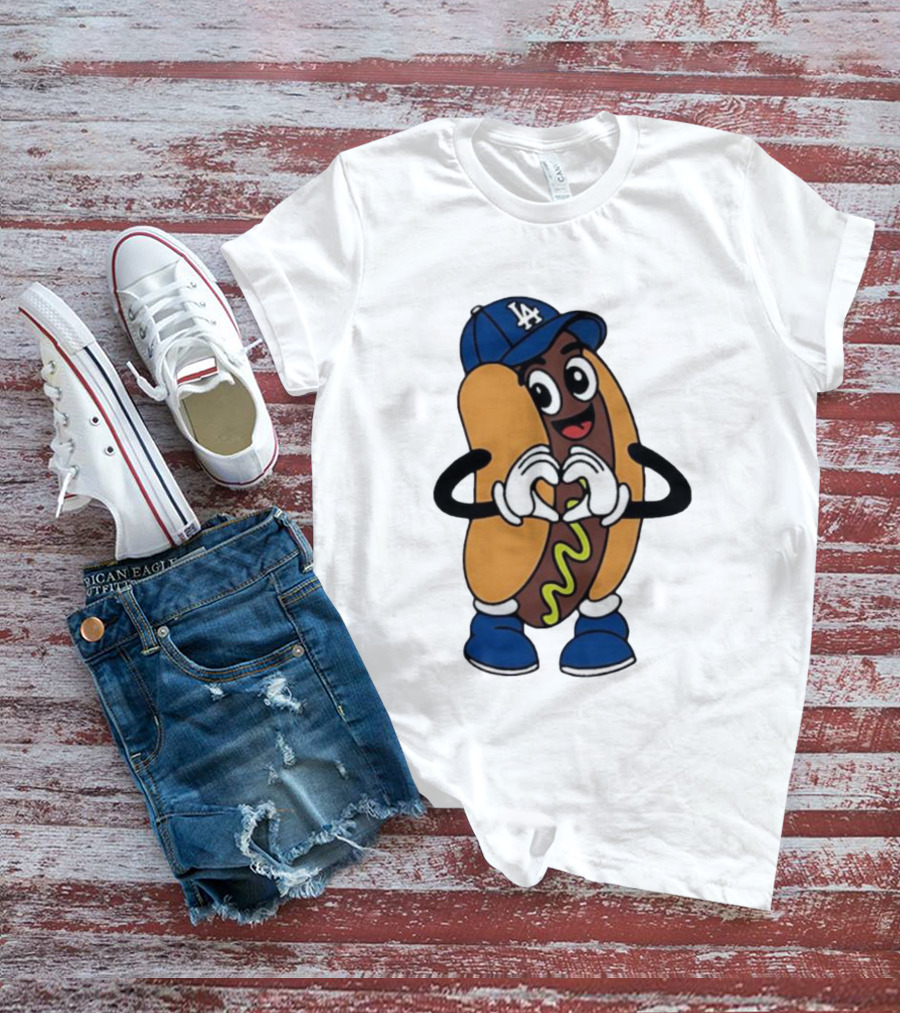 Dodger Dog LA Hat Hot Dog Los Angeles Dodgers Baseball Character T-Shirt
