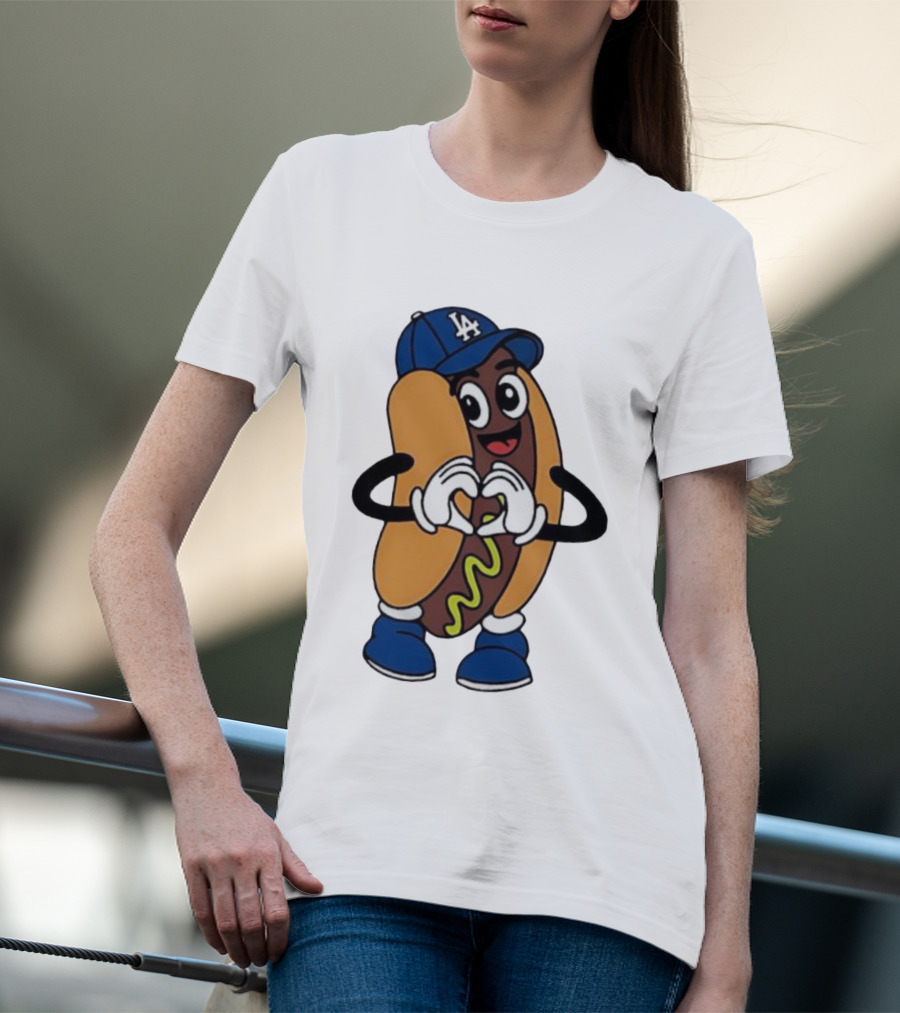 Dodger Dog LA Hat Hot Dog Los Angeles Dodgers Baseball Character T-Shirt