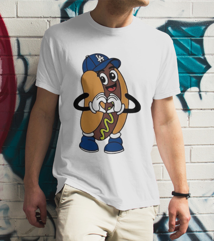 Dodger Dog LA Hat Hot Dog Los Angeles Dodgers Baseball Character T-Shirt