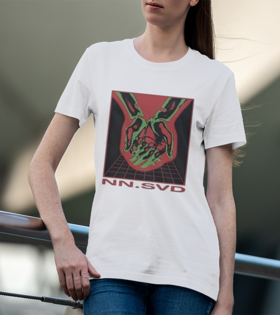 NN SVD Now Saved Hands Green Skeleton Art On Red Background T-Shirt