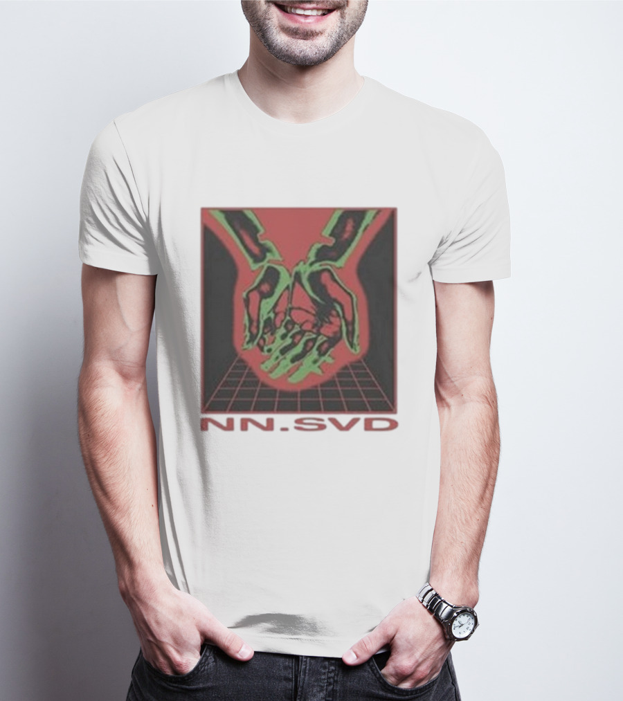 NN SVD Now Saved Hands Green Skeleton Art On Red Background T-Shirt