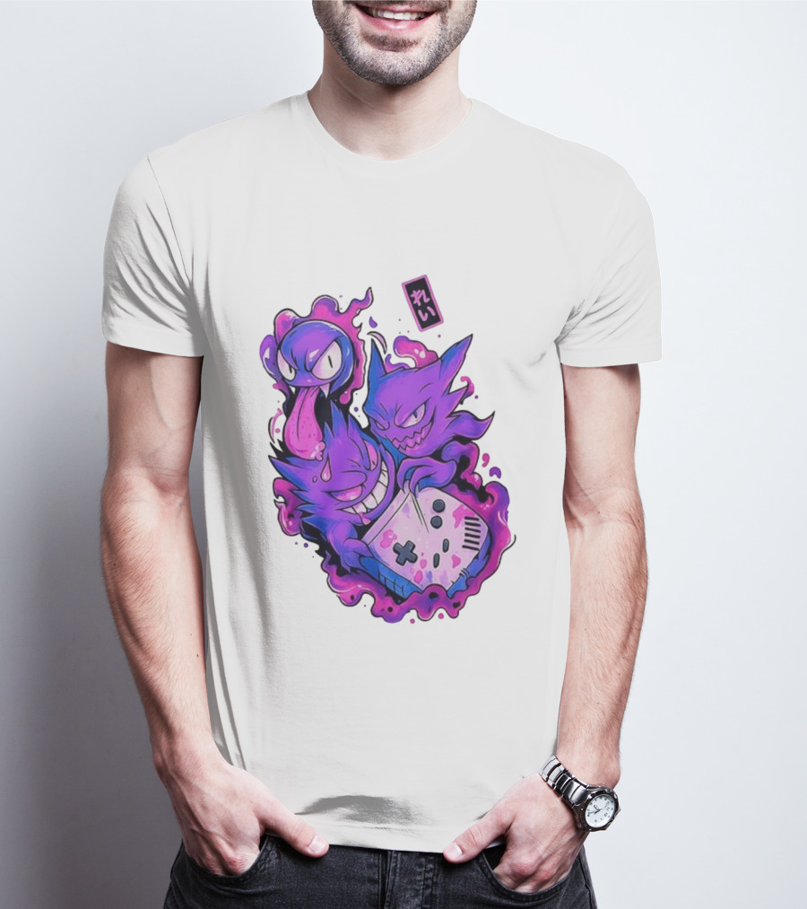 Gastly Haunter Gengar Retro Game Console Pokemon Art霊 T-Shirt