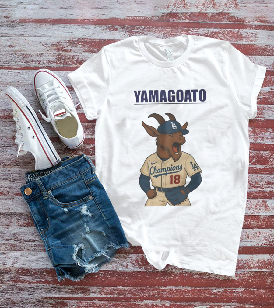 Yamagoato Champions LA 18 Goat Baseball Illustration T-Shirt