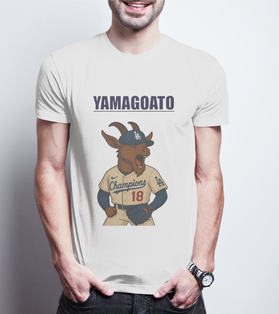 Yamagoato Champions LA 18 Goat Baseball Illustration T-Shirt